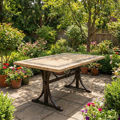 Charleston Rectangular Stone Outdoor with Umbrella Hole Dining Table - 152 cm W 96 cm D