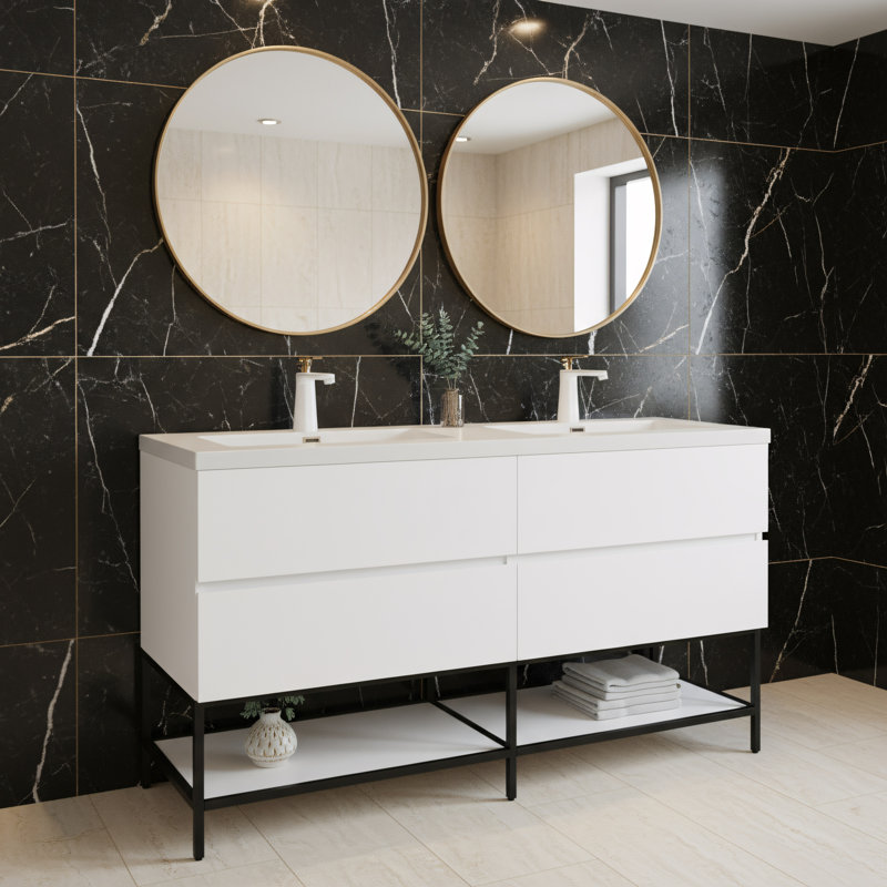Ensemble de meuble-lavabo mural 60 po Damron, Blanc