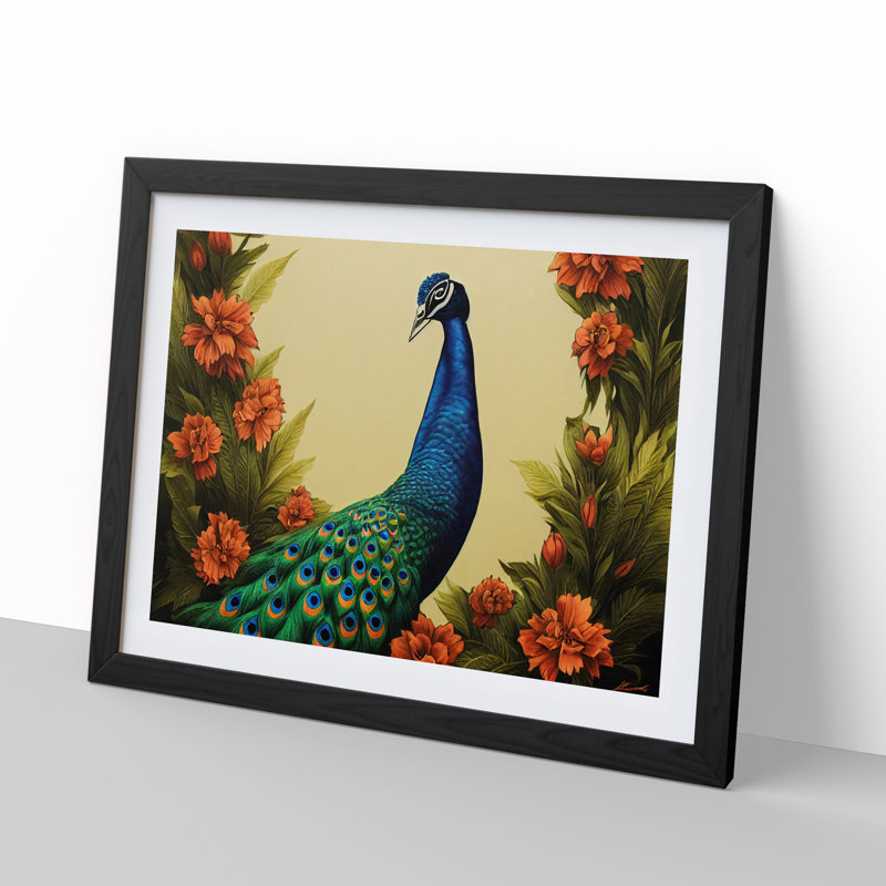 Pleasing Peacock - Single Picture Frame Print, Black Framed, 25cm H x 34cm W x 2cm D