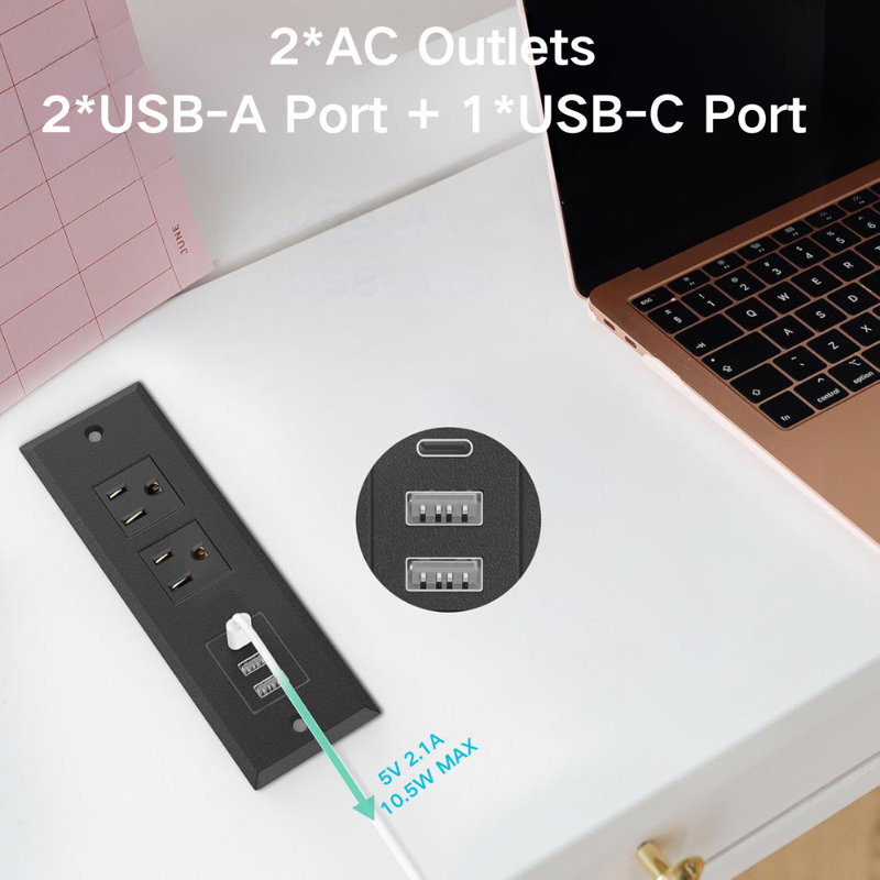 Recessed In Desk Power Strip, Outlets With Usb C & Usb A Ports, Flush Mount Embedded Power Socket For Office Desk, Cabinet, Nightstand, Home & Commercial Use