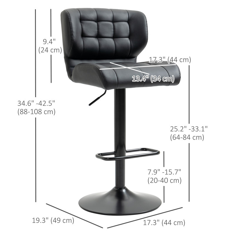 Ensemble de 2 tabourets de bar réglables en cuir de polyuréthane avec repose-pieds et dossier Orren Ellis, Noir