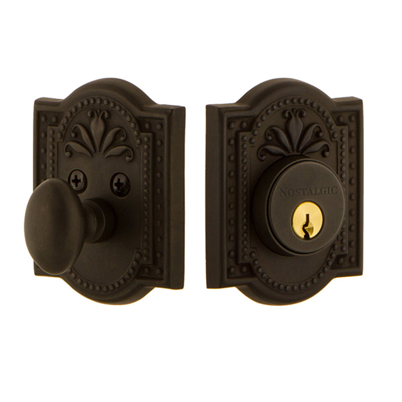 Nostalgic Warehouse Meadows Plate Single Cylinder Deadbolt, 2.75, Oil Rubbed Bronze