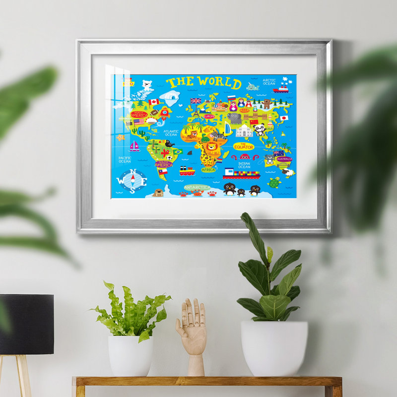 Carte du monde - impression encadrée, H 30,5 po x l 42,5 po x P 1,5 po, Cadre argenté