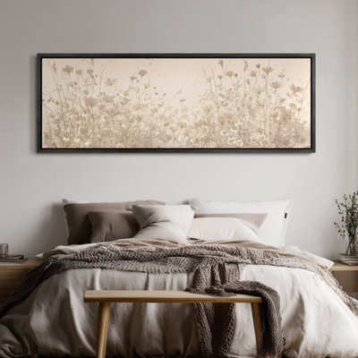 Extra Large Neutral Beige Meadow Floral Field Framed Canvas Print Wall Art