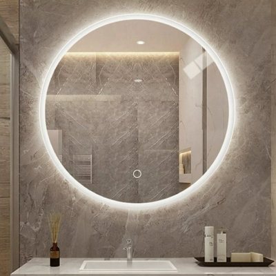 Miroir rond de salle de bain à DEL avec lumière, miroir de coiffeuse mural, antibuée, température de couleur réglable et fonction de gradation, convient aux miroirs de maquillage dans les chambres et les salles de bain