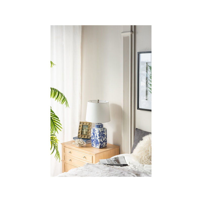 Lampe de vase en céramique bleue et blanche de 13 x 25 pouces