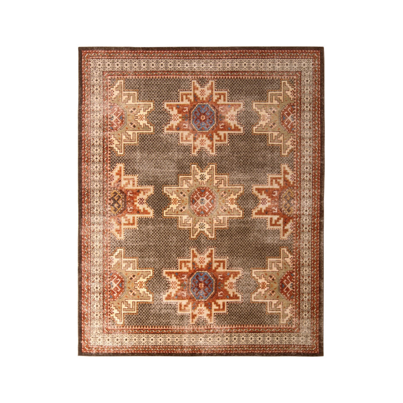 Distressed Classic Beige Brown Red Rug Medallion Pattern, Rectangle 9' x 12'