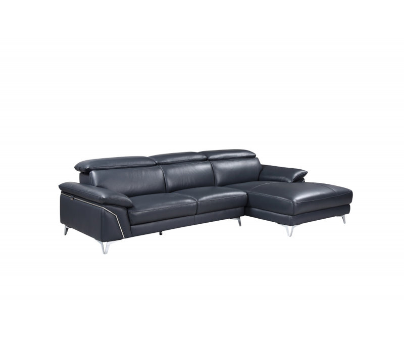 Navy Blue Italian Leather L Shaped Two Piece Sofa and Chaise Sectional Navy Blue Italian Leather L Shaped Two Piece Sofa and Chaise Sectional