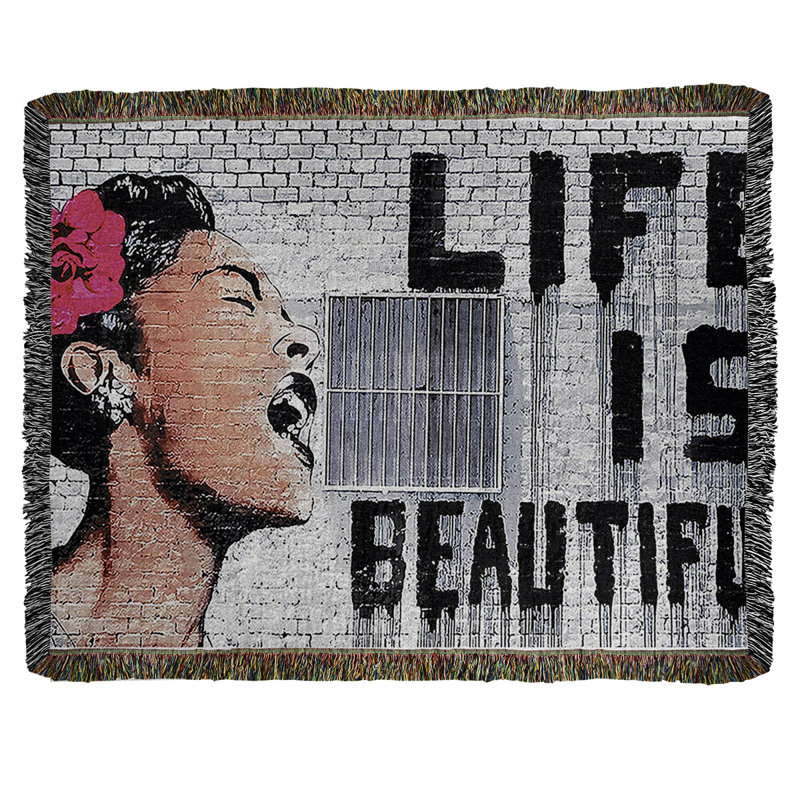 Banksy Graffiti Hand Woven Throw Blanket, 60" W x 80" L
