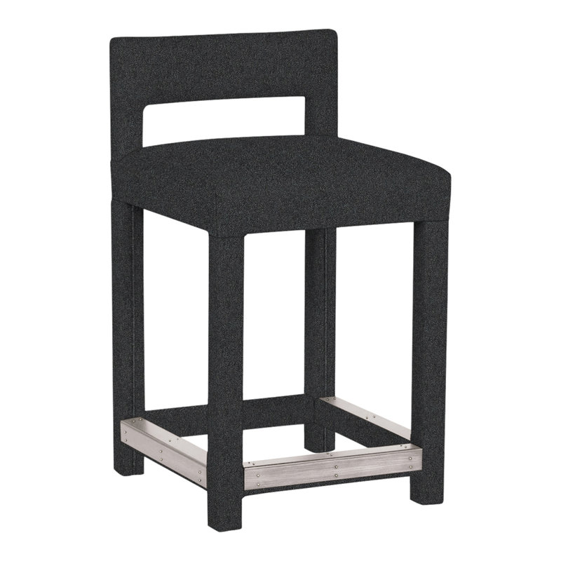 Utica By Thom Filicia Upholstered Counter Stool with Solid Wood Frame, Gris colombe, Lagon Ian
