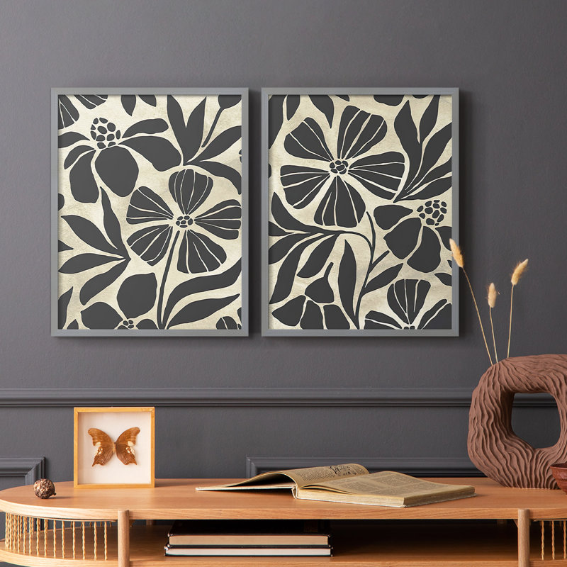 Linocut Garden I-Premium, impression encadrée - prête à être accrochée - aucun clou requis - aucun clou requis, Vert