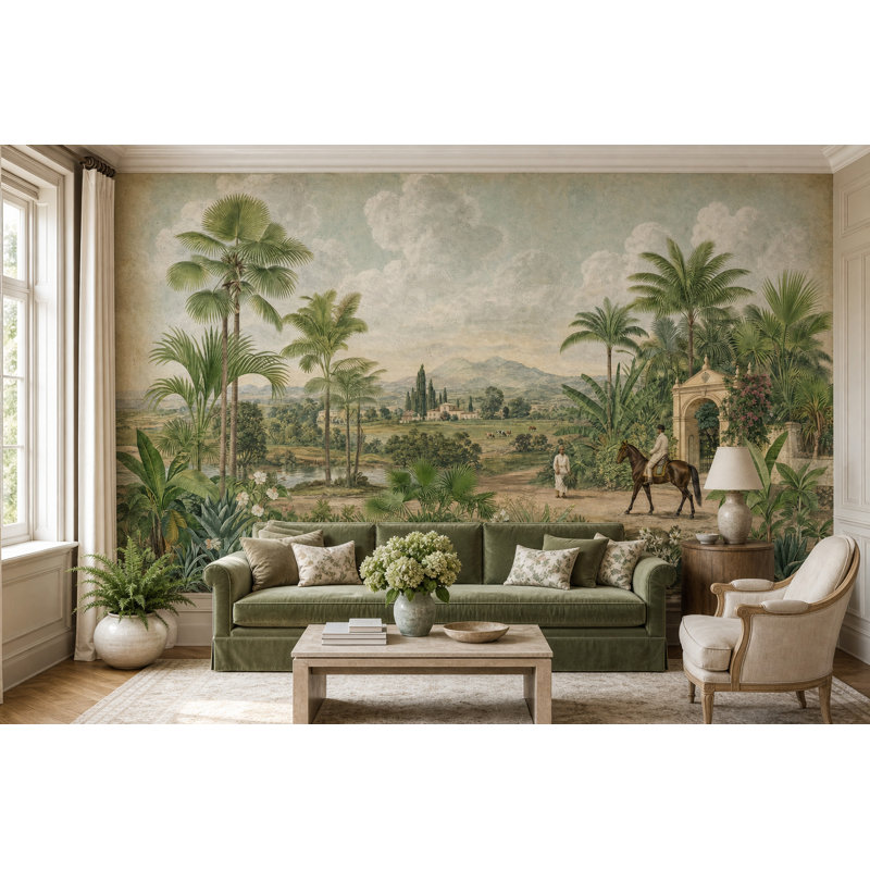Papier peint botanique tropical discret, 160 po x 108 po, Peel and Stick