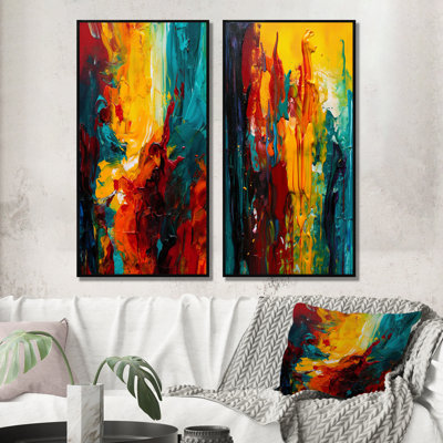 «Yellow and Turquoise Journey Of Abstraction», 2 pièces sur toile