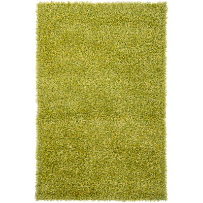 Tapis à poils longs en polyester tissé à la main à motif abstrait jaune et vert Heston Authentic
