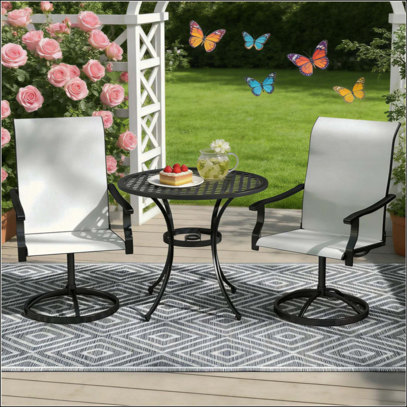 Ensemble de 2 chaises d'extérieur, chaises pivotantes, Noir / blanc