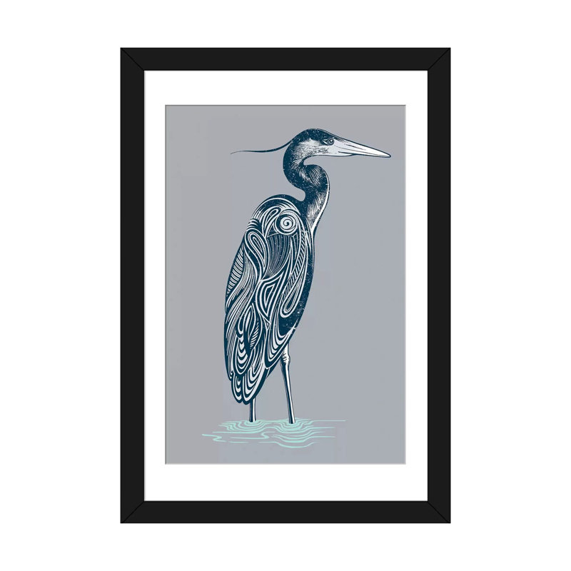 «Blue Heron», impression sur toile tendue, Papier d'art encadré noir, H 32 po x l 24 po x P 1 po, Blanc