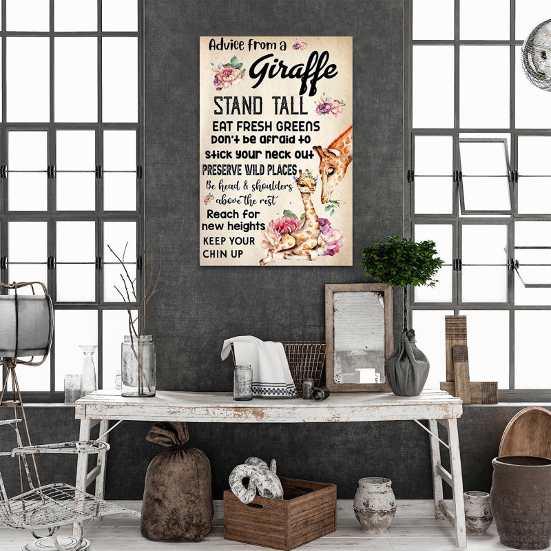 «Giraffe Conseils from a Giraffe», reproduction d'art graphique sur toile tendue, H 36 po x l 24 po x P 1,25 po