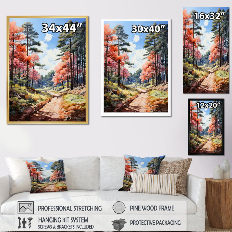 «Green Pine Tree Dancing Shadows» sur toile, Cadre photo noir, H 20 po x l 12 po x P 1 po