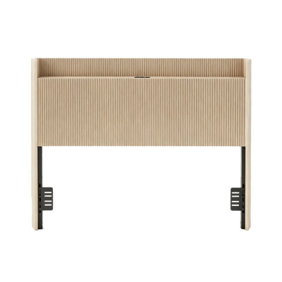 Vertical Fluted Wooden Headboard with Built-In Storage and Cable Hole, Freestanding Golden Oak Bed Headboard with Adjustable Steel Brackets, Farmhouse Headboard Compatible with Twin Full Queen Bed Frames