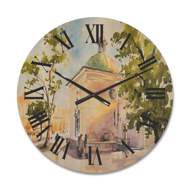 Horloge murale en bois Church in the Village, Moyen