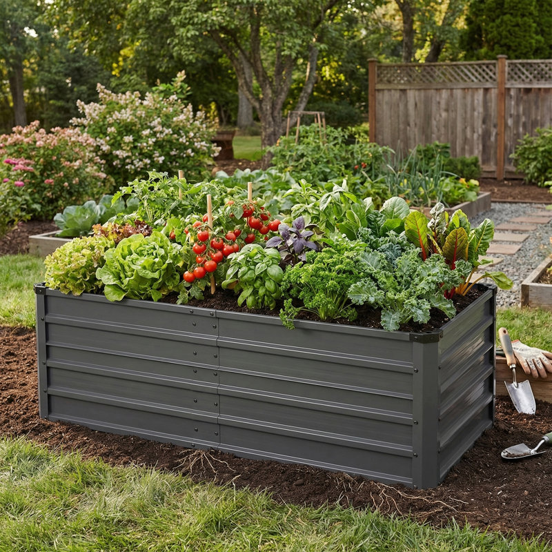 Lit surélevé galvanisé Sour Citrus 6 × 3 × 2FT pour l'extérieur avec tiges de soutien et gants pour la plantation de fleurs, de légumes et de gris