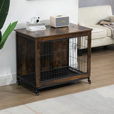 Meuble pour cage double à double porte, chenil moderne, cage à chien robuste en bois, niche pour chien, table de bout intérieure, plateau coulissant
