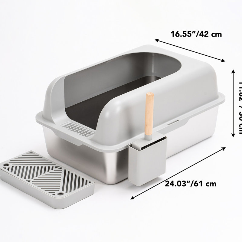 Très grand bac à litière pour chat en acier inoxydable avec couvercle -, fuite, nettoyage facile pour les grands chats, odeur de contrôle Black Vendred XL, chats préférés