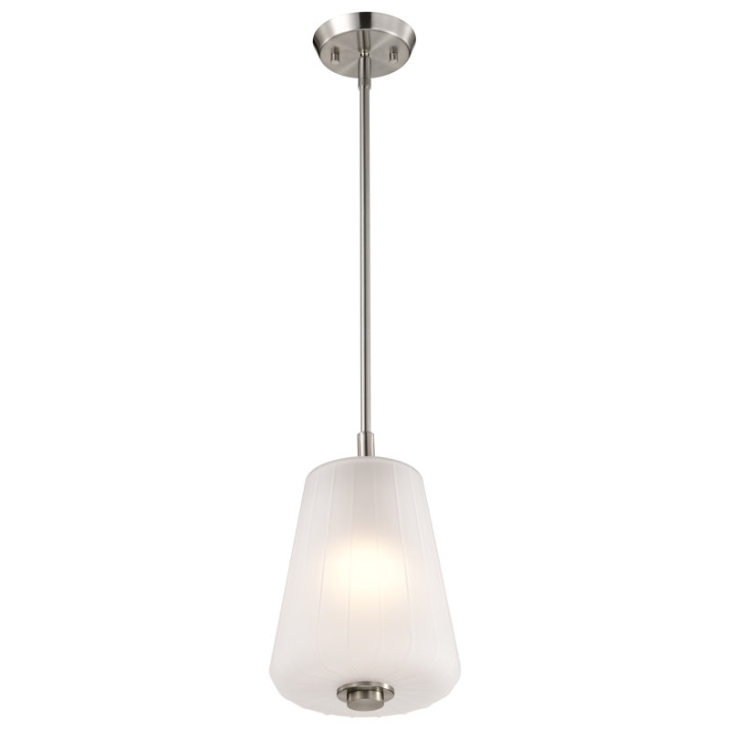 Lune - Mini Pendant - Etched Glass, 1 Light, Brushed Nickel, 12.75" H x 8" W x 8" D