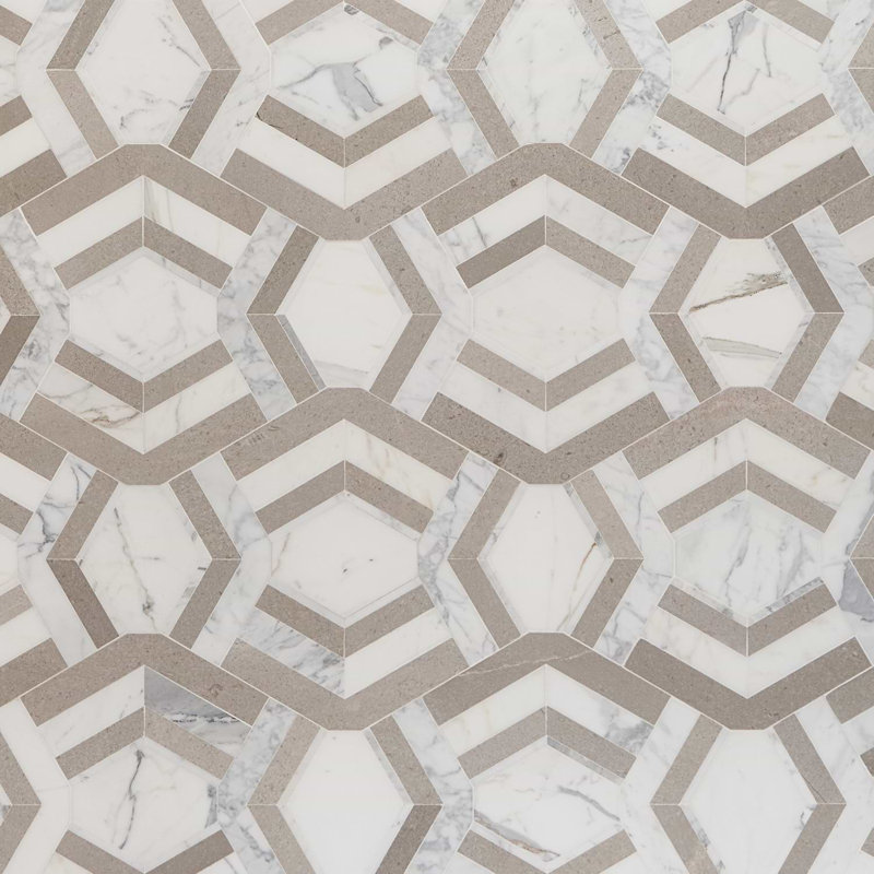 Mezzo 11x18 Polished Calacatta Marble Mosaic Tile, Andente Polished