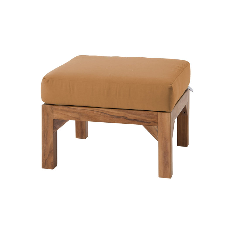 Repose-pieds extérieur en teck avec coussin Sunbrella, Chameau