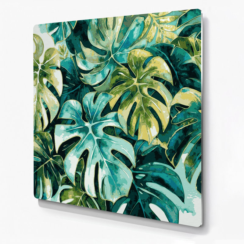 «Hawaiian Monstera Leaves», art mural en métal vert, H 16 po x l 16 po