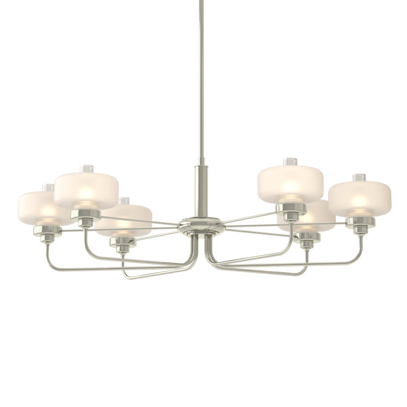 Nola 6 - Light Unique/Statement Classic/Traditional Chandelier, Frost Glass with Clear, Sterling, 18.3" - 60.3"