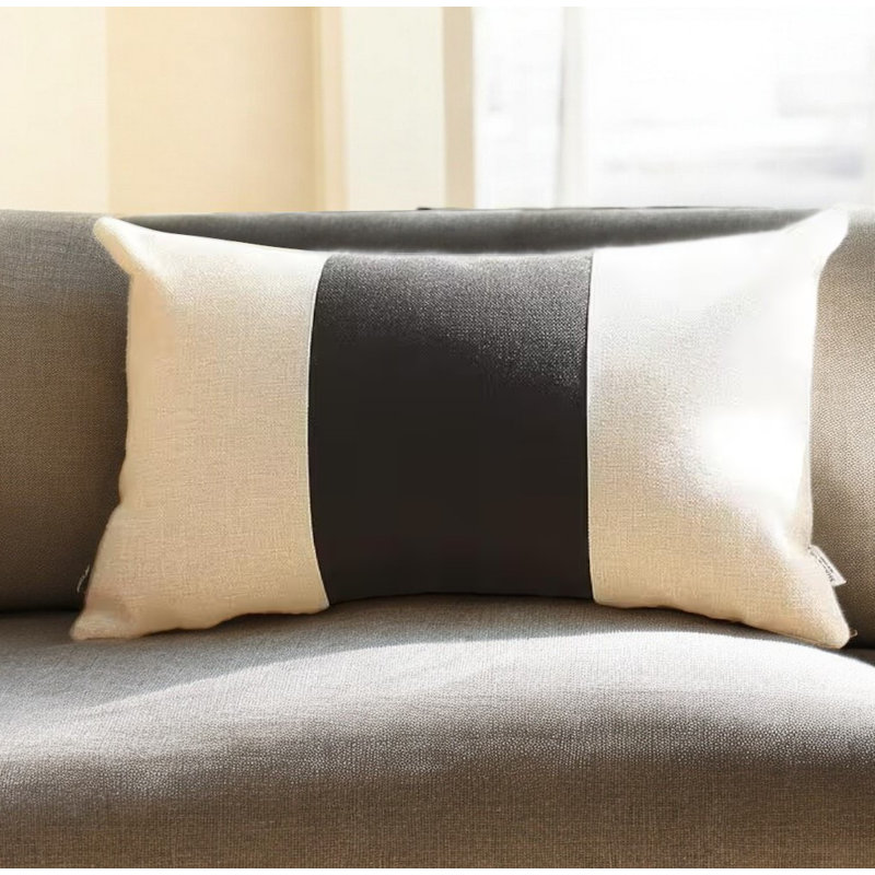 Coussin décoratif à rayures, Blanc / noir, H 12 po x l 20 po, Polyester