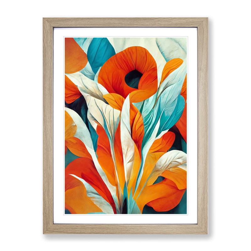 XV1022-3644X Pretty Abstract Flowers No.3 - Print, 66cm H x 48cm W, White, Oak Framed