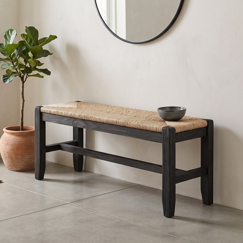  Banc de hall d'entrée en bois massif l 40 "avec siège en ruppie maritime Aston, noir, Noir