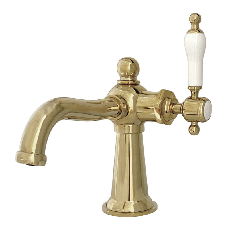 Kingston Brass Nautical Single-Handle 1-Hole Deck Mount Bathroom Faucet with Push Pop-Up, Polished Brass
