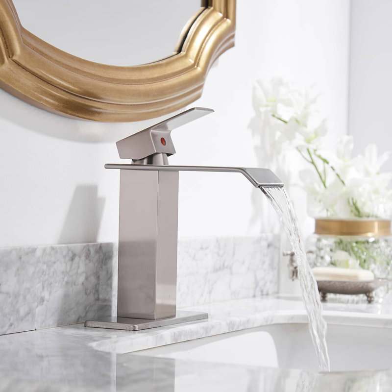Robinet de salle de bains monotrou avec ensemble de drainage, Nickel brossé