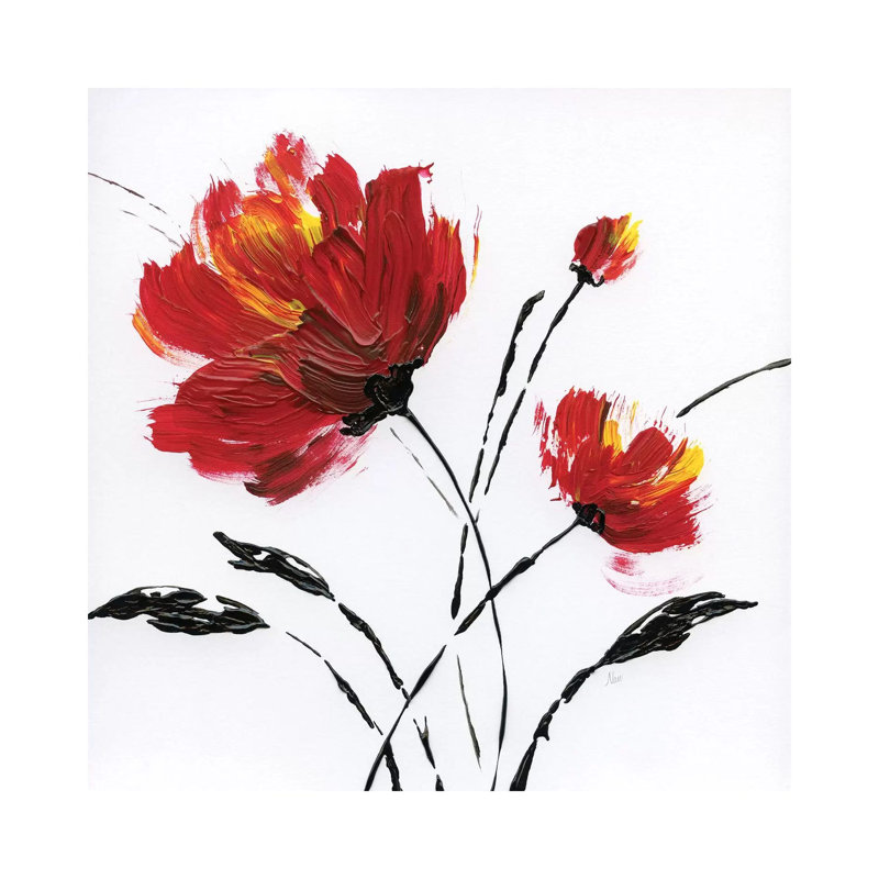 «Red Poppy Splash II» par Nan - reproduction d'art sur toile tendue, H 12 po x l 12 po x P 0,75 po