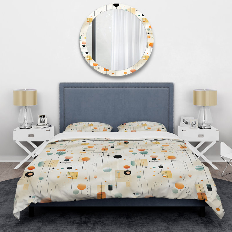 Minimalism Beige Ferns Pattern Geometric Shapes Duvet Cover, Queen Duvet Cover + 2 Standard Shams