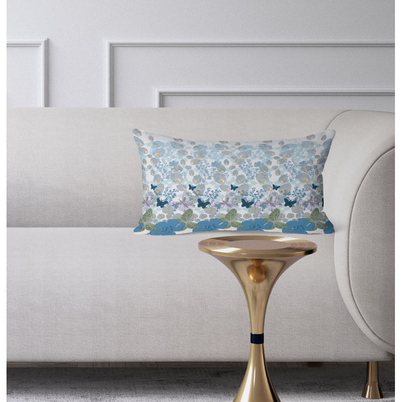Papillon Paradise  Rectangular Throw Pillow, Blue/Gray/White