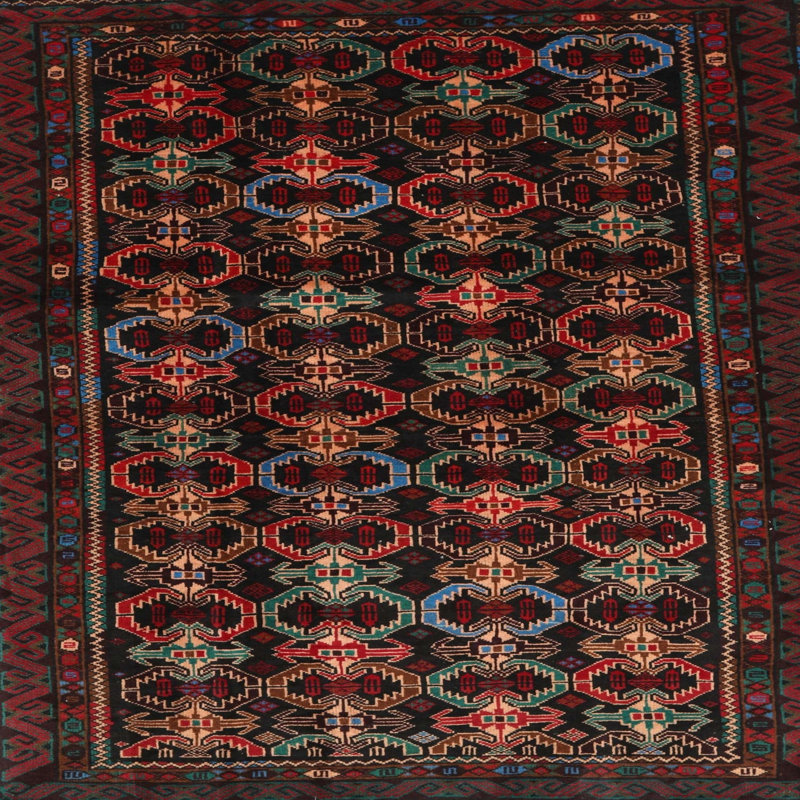 Tapis décoratif traditionnel rouge/bleu/brun Hakan, Carré 3 pi