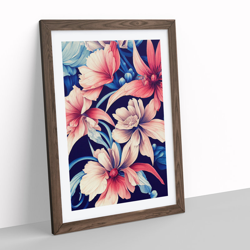 Beautiful Watercolour Flowers No.1 - Wall Art, 48cm H x 36cm W, Walnut Framed, White