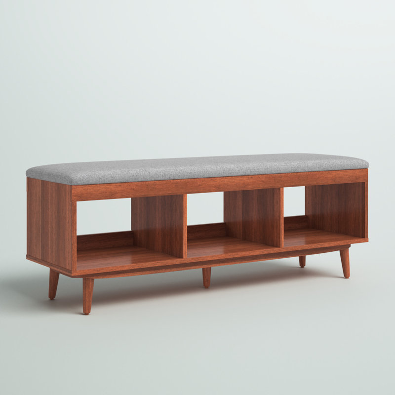 Hungate Linen Upholstered Storage Bench, Gray/Natural Acacia