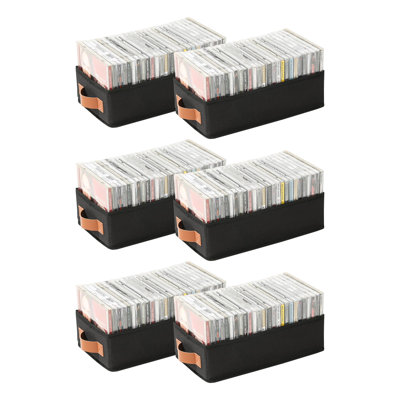 CD Storage Boxes-6 Pack CD Case Holder Holds Up To 120 Full Jewel Cases, Foldable Storage Cabinets With Handle, Black