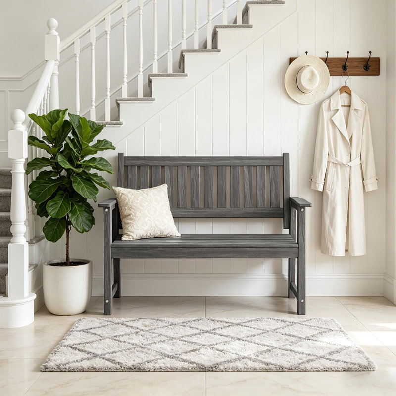 Banc de jardin pour 2 personnes, banc de patio en bois d'œuvre pour porche, parc, jardin, Gris clair