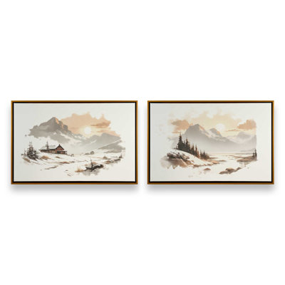 Winter's Quiet Refuge Set of 2 Canvas Prints in a Black Frame, 8" x 12"