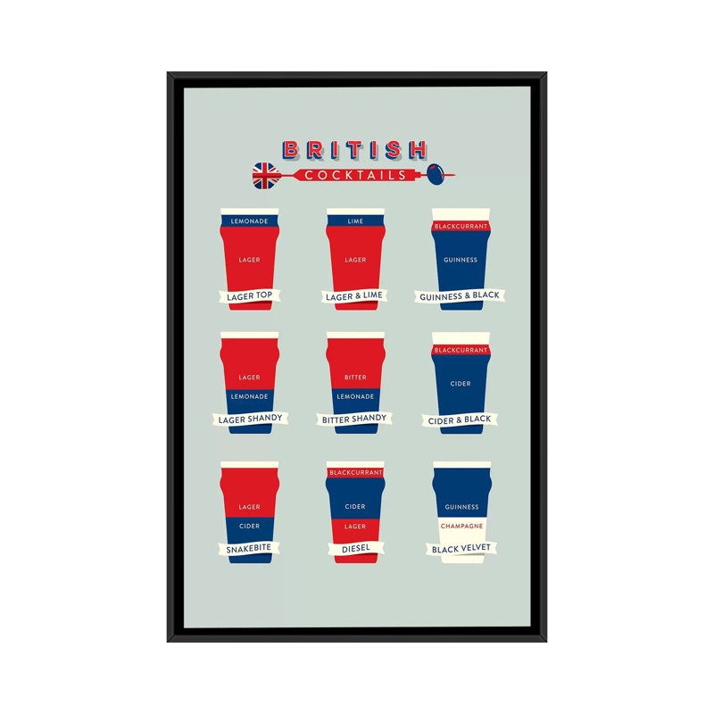 « cocktails i » par stephen sauvage, reproduction d’art sur toile tendue, H 26 po x l 18 po x P 1,5 po, Toile encadrée noire