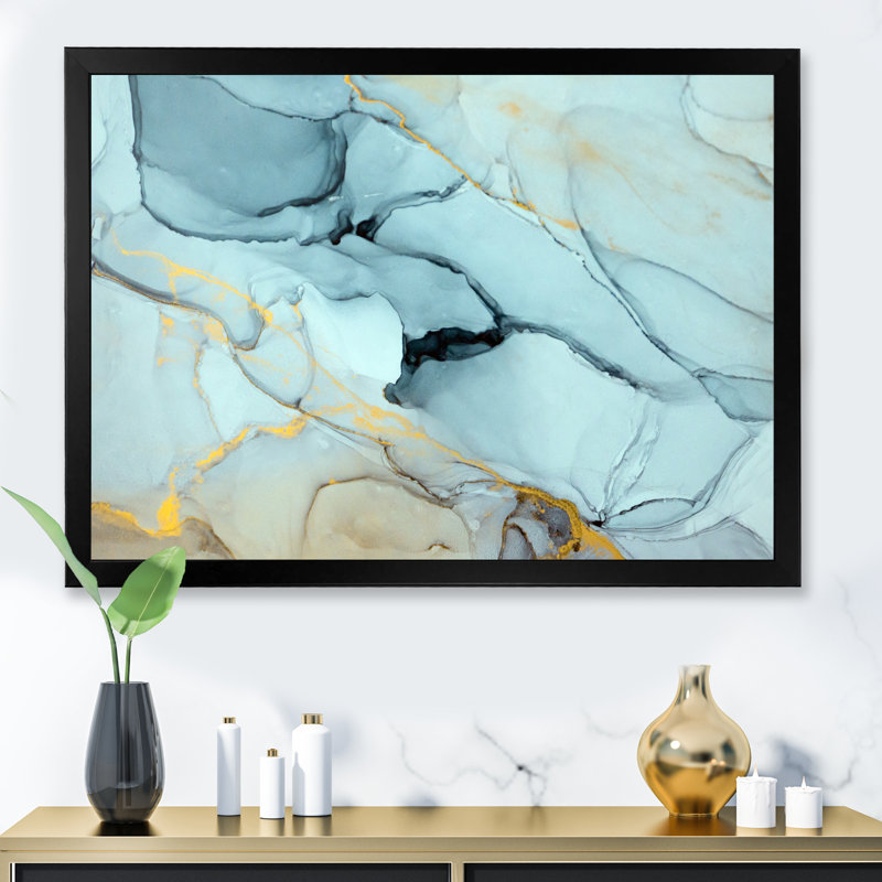 «Golden Turquoise», art mural sur toile Glam, H 8 po x l 12 po x P 1 po, Toile avec cadre noir