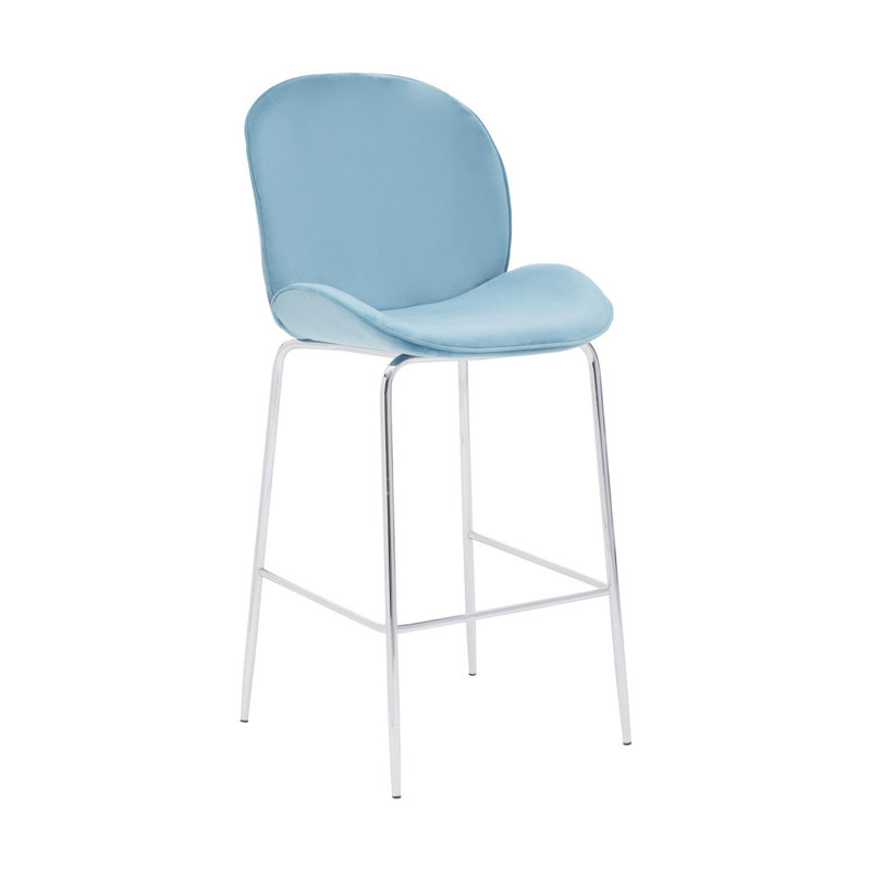 Elsberry Upholstered Counter Stool with Metal Frame, Silver, Blue