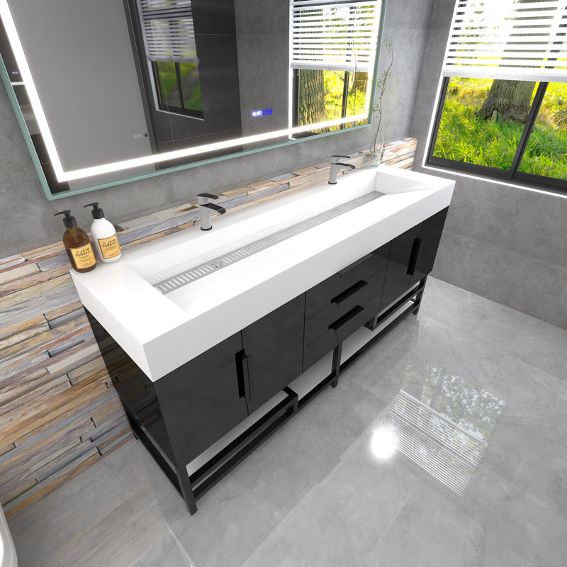 70.5'' Double Bathroom Vanity Base Only, Gloss Black
